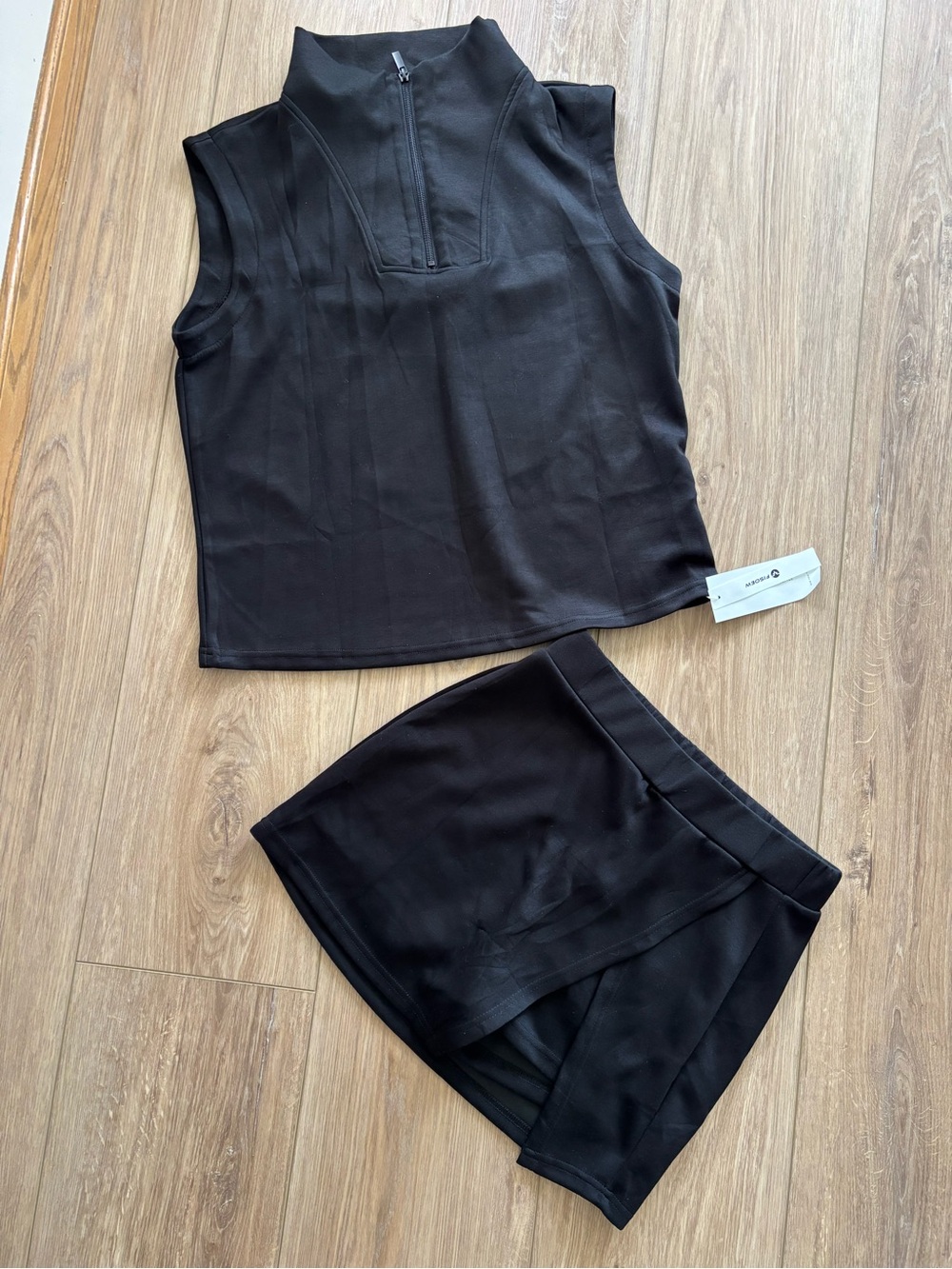 NWT Black Sleek Zip Mock Neck Top & Skort Set